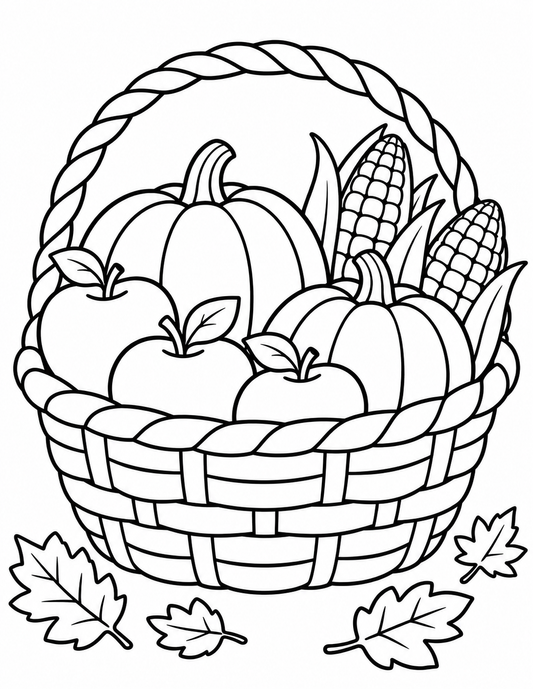 Autumn Harvest Basket Coloring Page