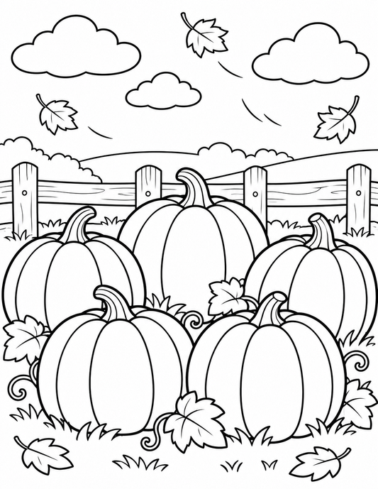 Autumn Pumpkin Patch Coloring Page