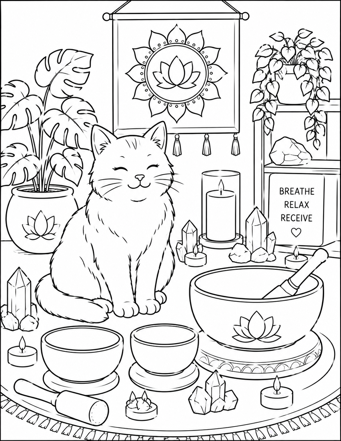 Cat & Singing Bowls Printable