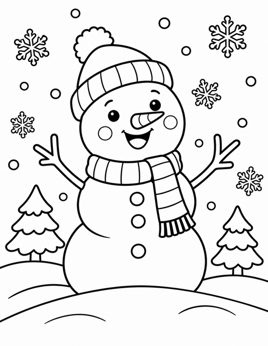 Cheerful Snowman Coloring Page