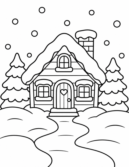 Snowy Cabin Coloring Page
