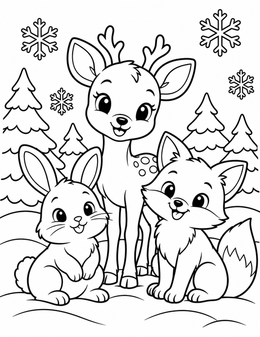 Winter Woodland Friends Coloring Page